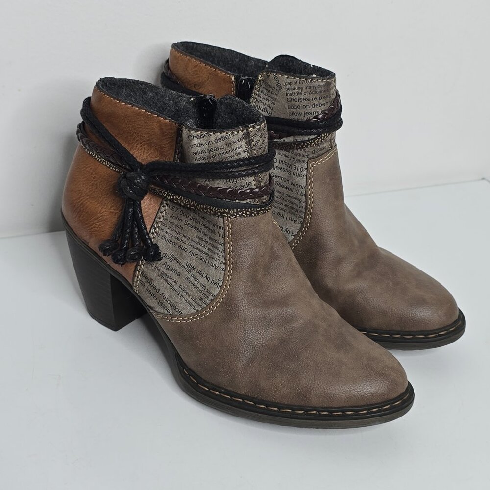 Rieker Women Ankle Boots US 8.5 EU 40 Lilyish Brown Zip Bootie Felt Lined Tassel